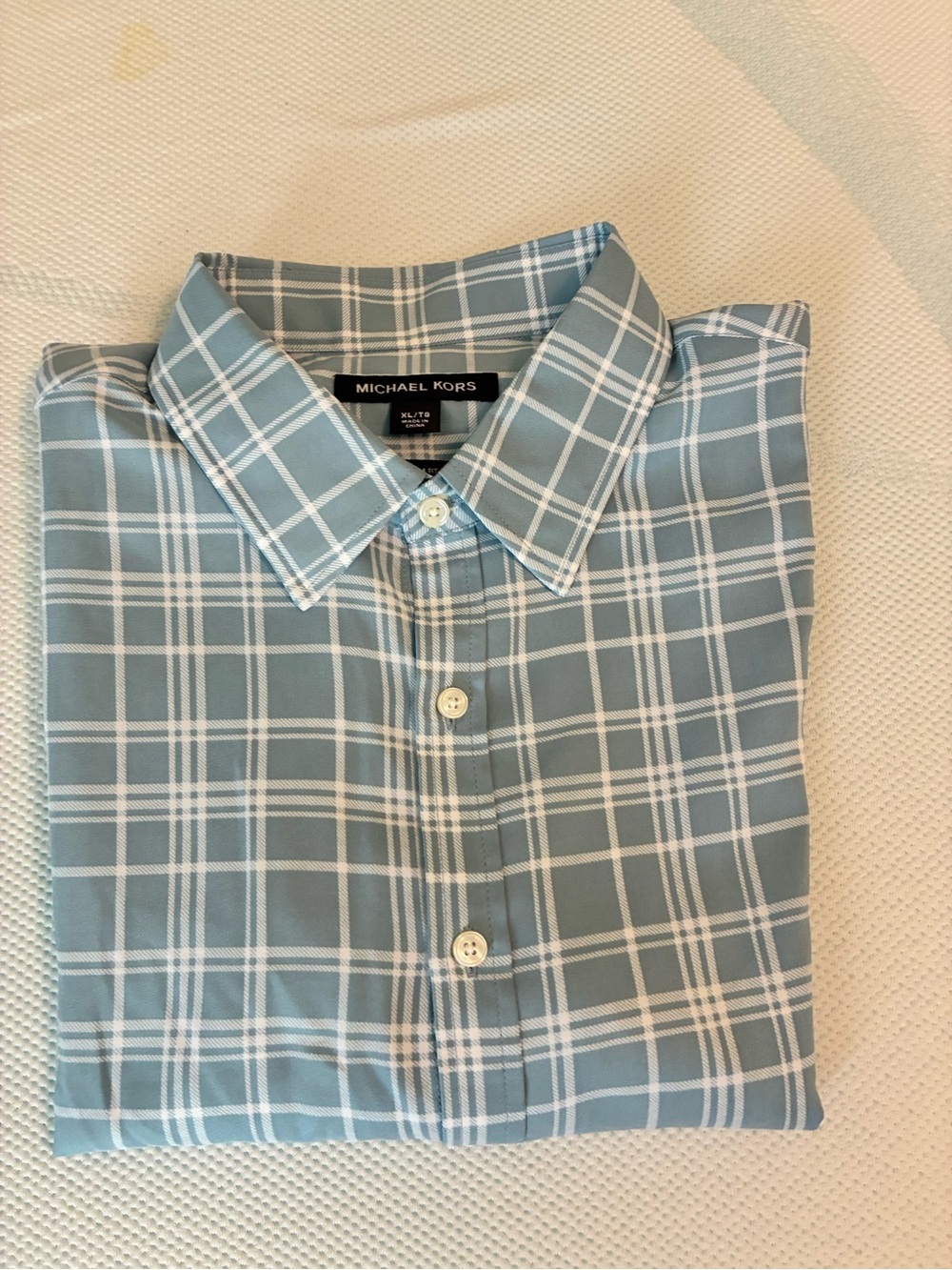 Michael Kors Men’s S/S Light Blue and White Windowpane Shirt